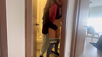 A Hot Lesbian Couple Gets Frisky In The Bathroom While Their Friend Is Away